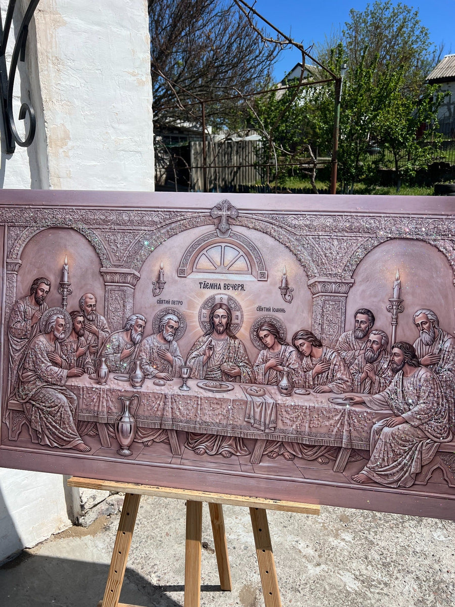 Last Supper relief composition finished with resin and crystals by CrystalPrintArt