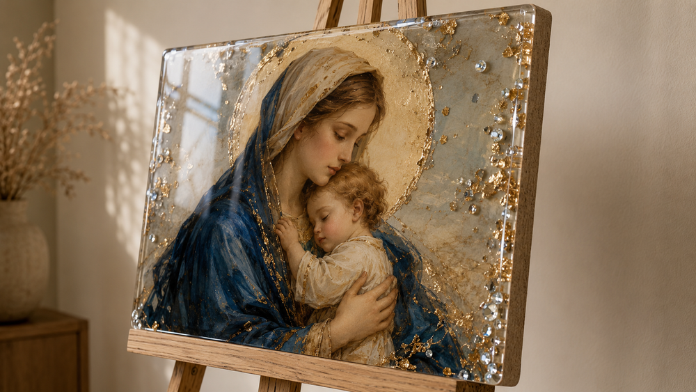 3D painting with epoxy resin and crystal decoration