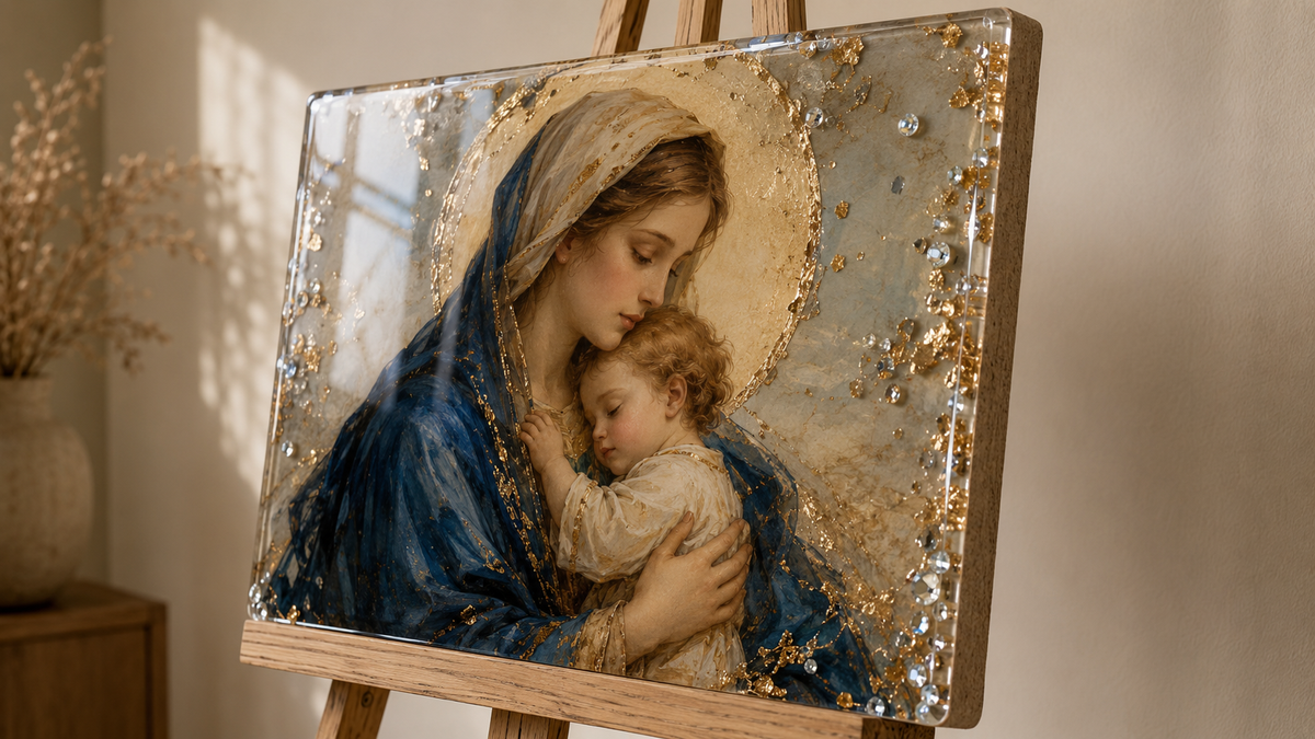 3D painting with epoxy resin and crystal decoration