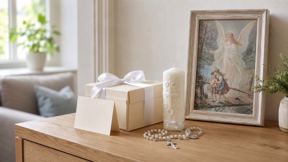 A christening gift with religious symbols