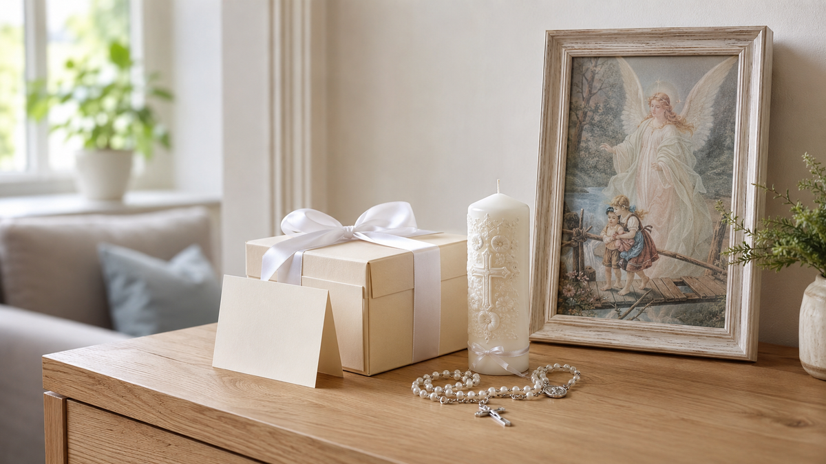 A christening gift with religious symbols