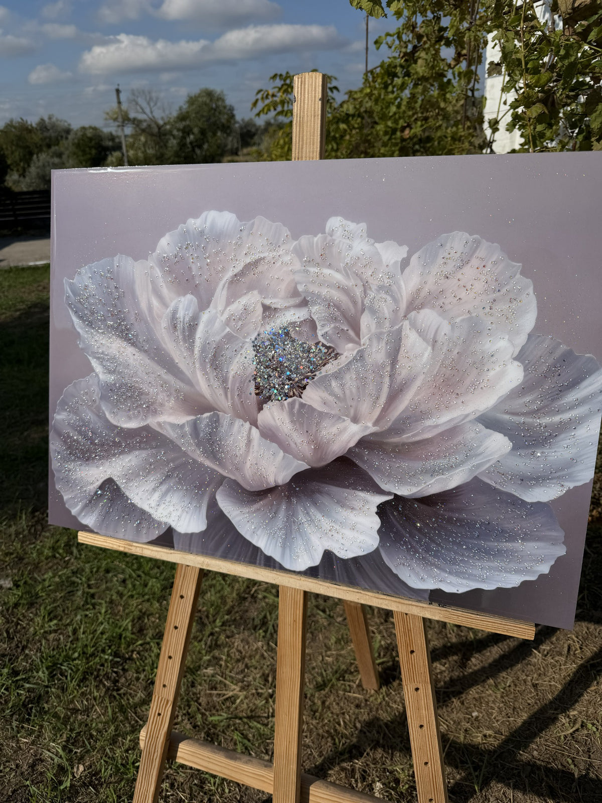 Картина «Біла півонія — Перлинна ніжність» — авторська робота Crystal Print Art
