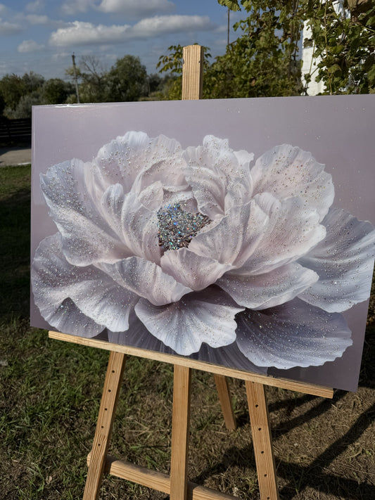 Картина «Біла півонія — Перлинна ніжність» — авторська робота Crystal Print Art