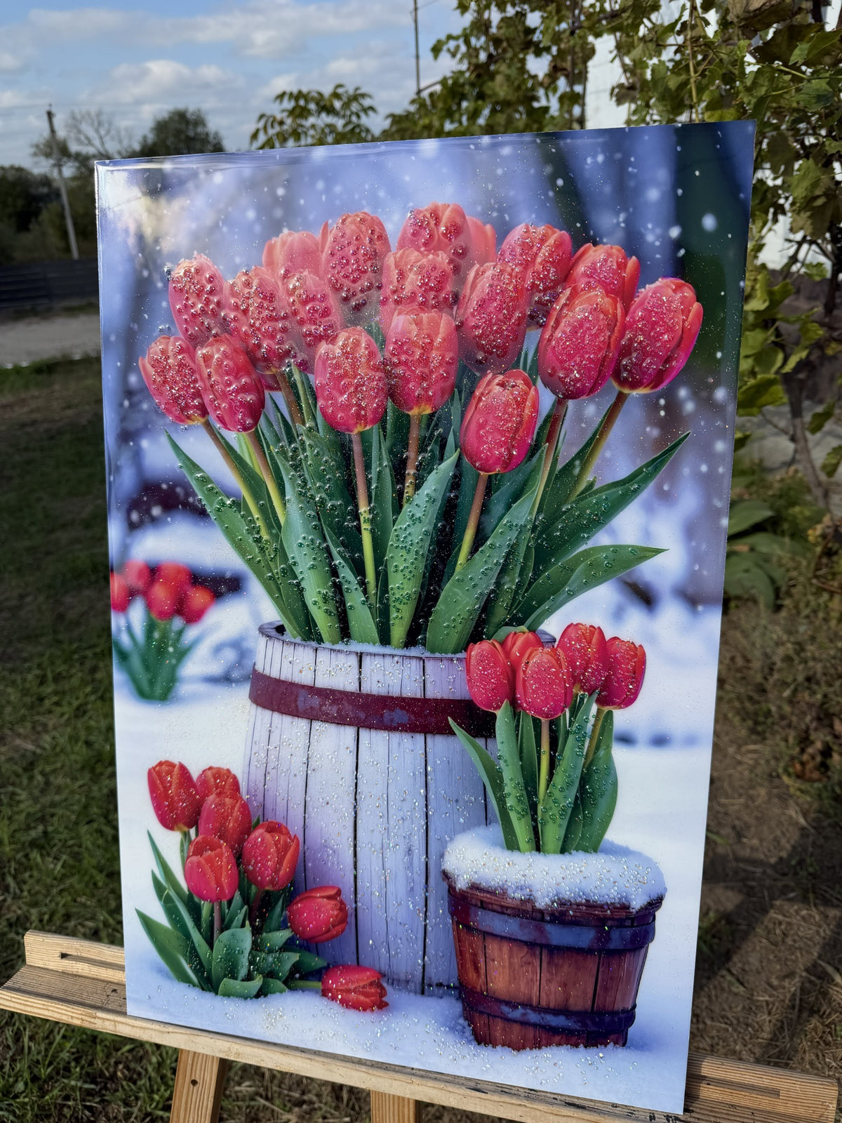 Картина «Тюльпани — Весна серед снігу» — авторська робота Crystal Print Art