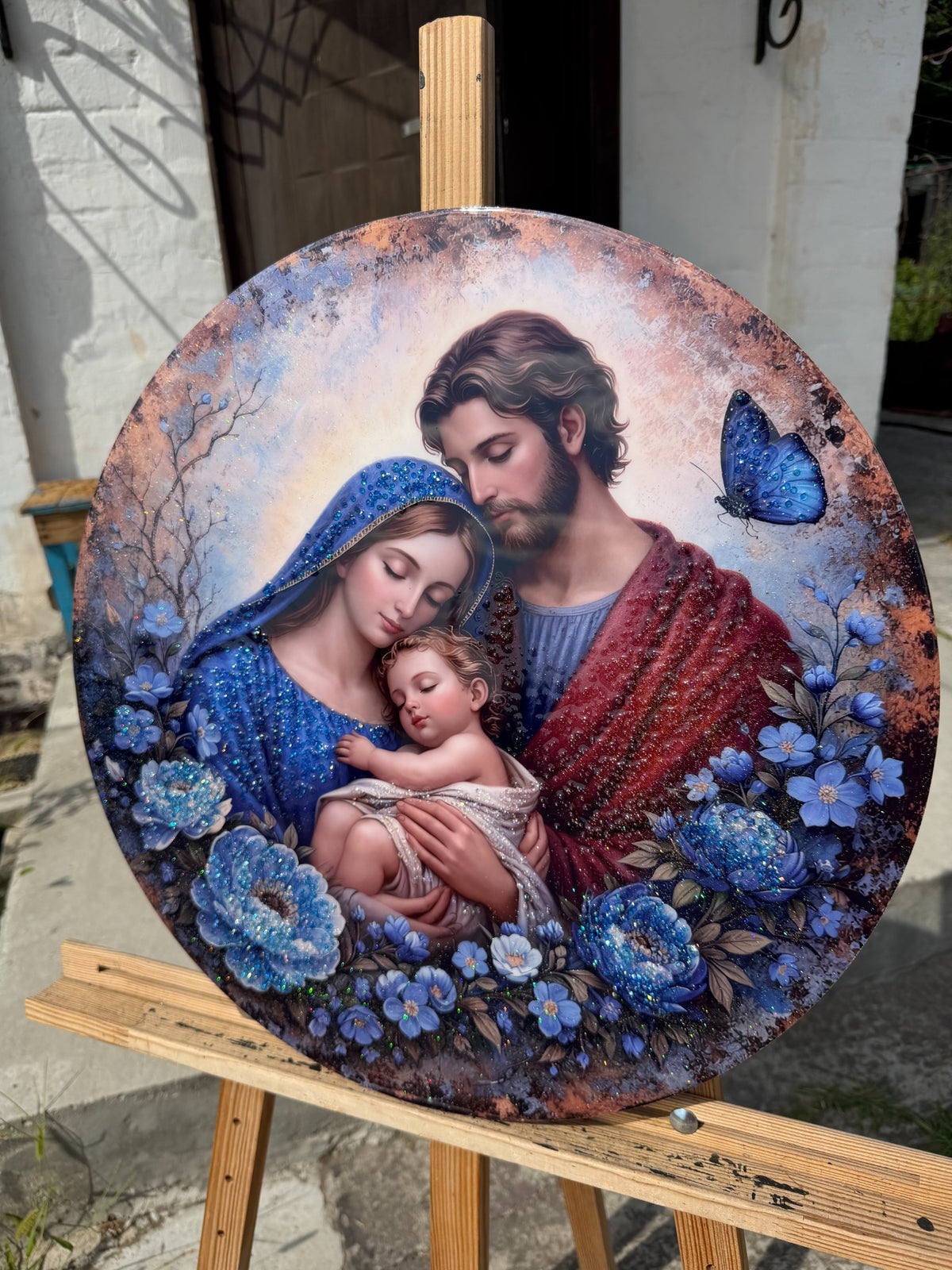 Holy Family - Blue grace, round picture CrystalPrintArt