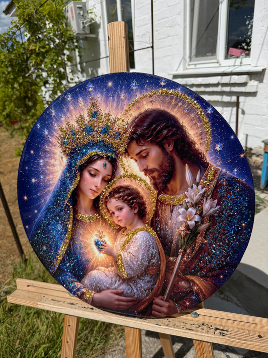 The Holy Family - Sapphire Crown, round picture CrystalPrintArt