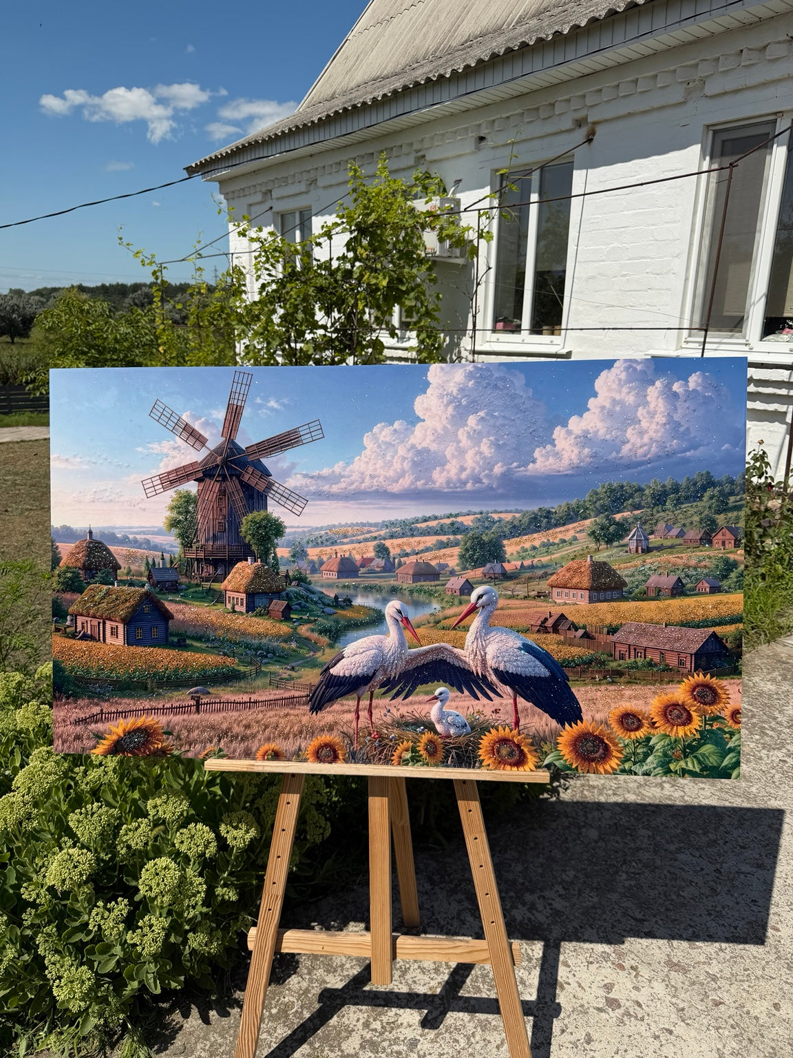 Картина «Лелеки біля вітряка — Український затишок»