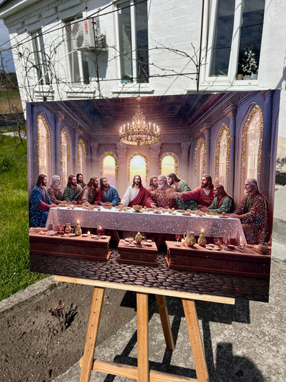 Painting "The Last Supper" CrystalPrintArt with epoxy coating and crystal decor