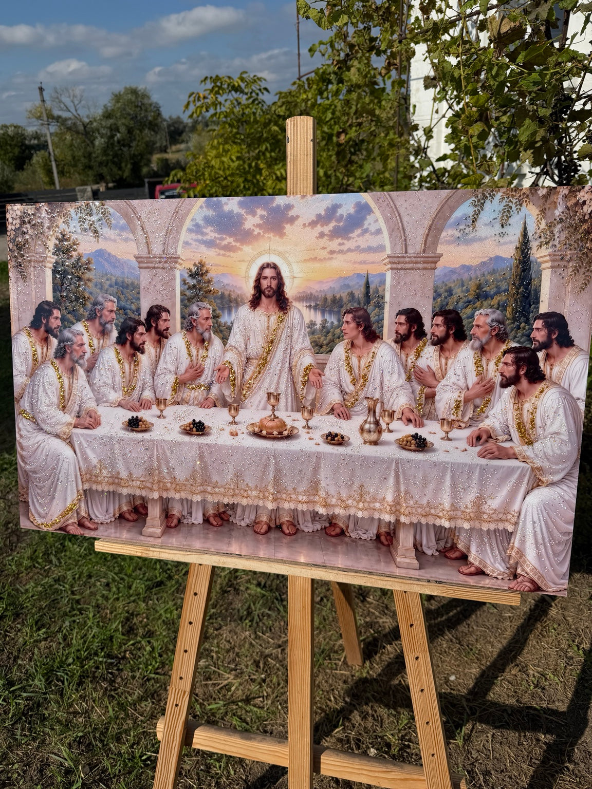 Картина «Таємна вечеря — Золоті промені благодаті» — епоксидна картина Crystal Print Art
